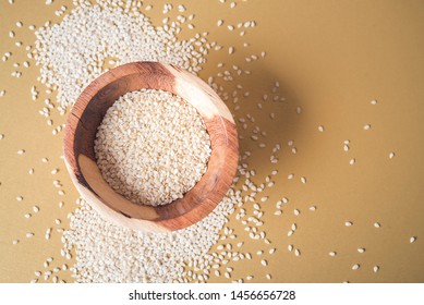 Sesame Seeds Isolated In Bowl, Top View