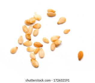 Sesame Seeds On A White Background. Macro