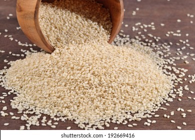 Sesame Seeds In A Wooden Bowl