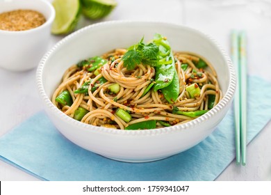 Sesame Spaghetti With Edamame Beans And Spring Onions, Chilli Flakes