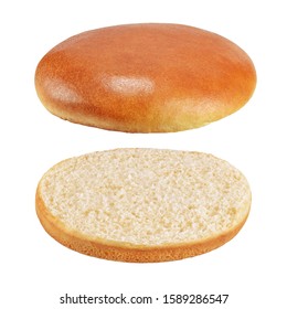Sesame-free flying hamburger bread or bun without anything isolated on white background - Shutterstock ID 1589286547