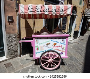 SESTRI LEVANTE, ITALY, MAY 31, 2019 - Typical old-style Italian ice cream shop.