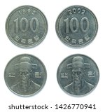 Set of 2 (two) different years South Korean 100 won copper-nickel coins lot 1992, 2002 year. The coins feature a portrait of South Korean national Hero commander Yi Sun-sin.
