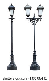 Set of 2 vintage street lampposts isolated on white