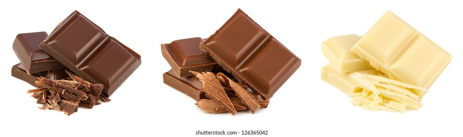 set of 3 different chocolates on white background
