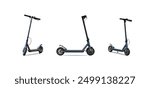 Set of 3 electric scooters from different angles isolated on white background