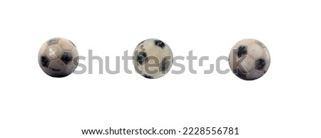 Set 3 pcs of old football on white background. Old football that has been played for many generations isolated on white background. football season concept.