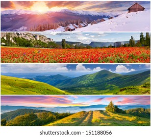 Set of the 4 seasons landscape for banners