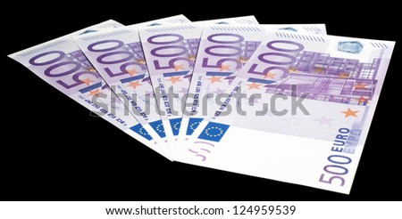 Set of 500 Euro notes on black - These are replica notes within the rules of the ECB, missing security feature (hologram, security stripe), so they can be used for promotional and advertising use.