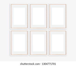 Set Of 6 Rose Gold And White Frame Mockup, A4 A3 Portrait Orientation Frames