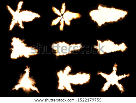 Set Of 9 Muzzle Flashes Isolated On Black Background