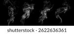set abstract white smoke isolated on a black background. concept of texture mist, fog effect, and cloud for design air pollution, element smog
