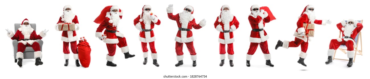 Set with African-American Santa Claus on white background - Powered by Shutterstock