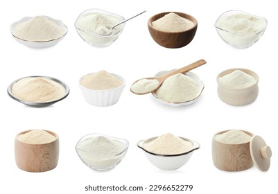Set with agar-agar powder isolated on white