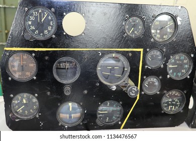 Set Of Aircraft Instruments Vintage Background Airspeed Indicators Mach Number Indicator And Accelerometer