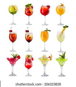 Set of alcoholic cocktails isolated on white background 