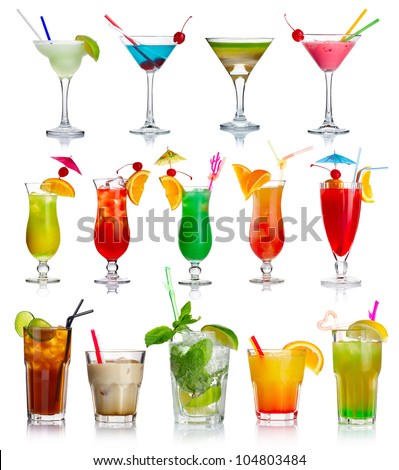 Set of alcoholic cocktails isolated on white background