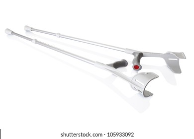 Set Of Aluminum Crutches. Isolated On White