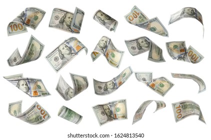 Set of American dollars on white background. Flying money - Shutterstock ID 1624813540