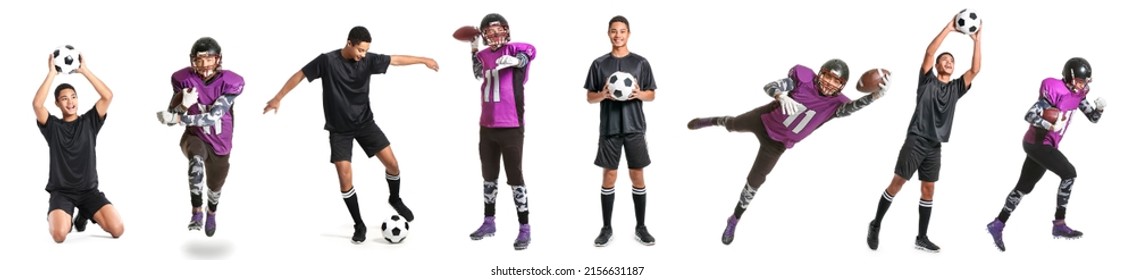 Set of American football and soccer players isolated on white - Powered by Shutterstock