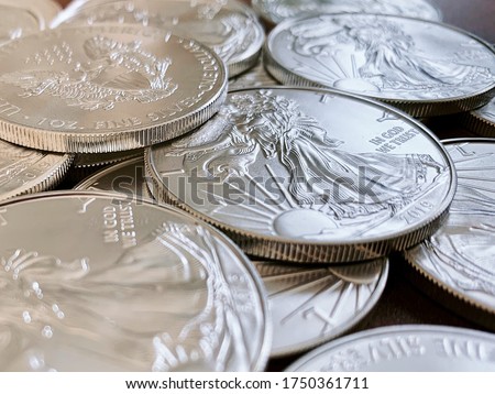 Set of American silver eagle coins, highlight the lady liberty side of the silver coin