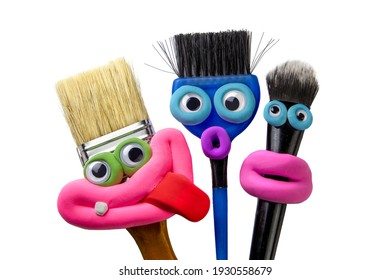 Set of Animated brushes with eyes and lips isolated on the white background. Emotions things