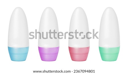 Set of antiperspirant deodorant roll-on mockups with colorful caps isolated on white background
