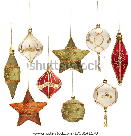 a set of antique сhristmas tree toys isolated on a white background
