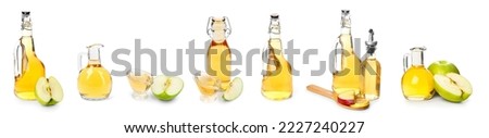 Set of apple cider vinegar isolated on white Stok fotoğraf © 