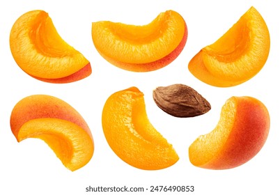 Set of apricot slices isolated on a white background, from different angles. - Powered by Shutterstock