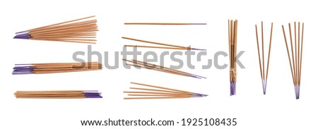 Set with aromatic incense sticks on white background. Banner design