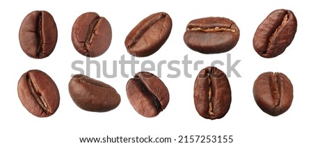 Set with aromatic roasted coffee beans on white background. Banner design