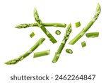 Set of asparagus flying close-up on a white background. Isolated