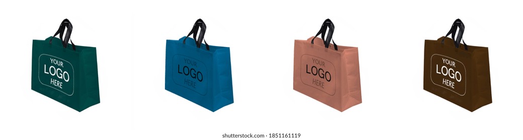 Set Of Assorted Color Shopping Bags. Shopping Bags Mock Up. Copy Space For Text And Logo. Your Logo Here