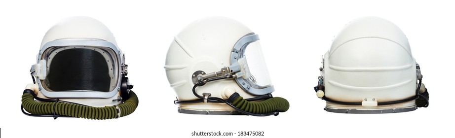 Set of astronaut helmets isolated on a white background. 