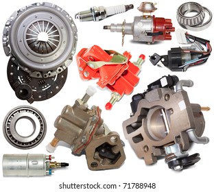 Set Of Automotive Spare Parts. Isolated On White Background