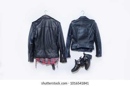 Set Back Black Leather Punk Jacket Stock Photo 1016541841 | Shutterstock