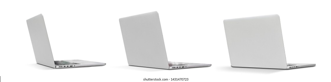 Set Back View Of The Latest Laptop Designed To Be Slim Modren , Isolated On White Background With Clipping Path