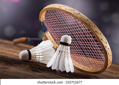 A set of badminton. Paddle and the shuttlecock. Studio shot