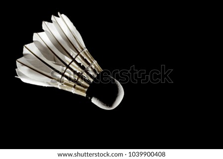 Set Badminton shuttlecock feather professional on isolated black background with text space, copy space. 