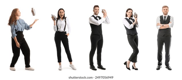 Set of bartenders on white background