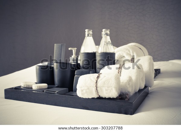 Set Bath Accessories On Bedvintage Tone Healthcare Medical Stock Image 303207788