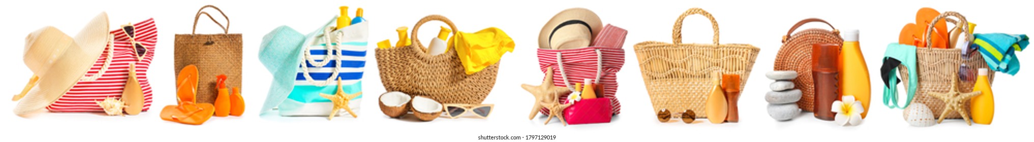 Set of beach accessories on white background - Powered by Shutterstock