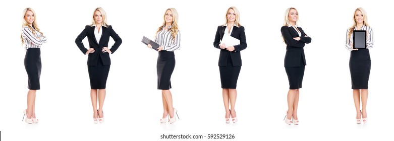 Set of beautiful, attractive businesswoman isolated on white. Business, career success concept. 