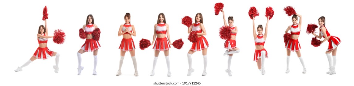 Set of beautiful cheerleader on white background