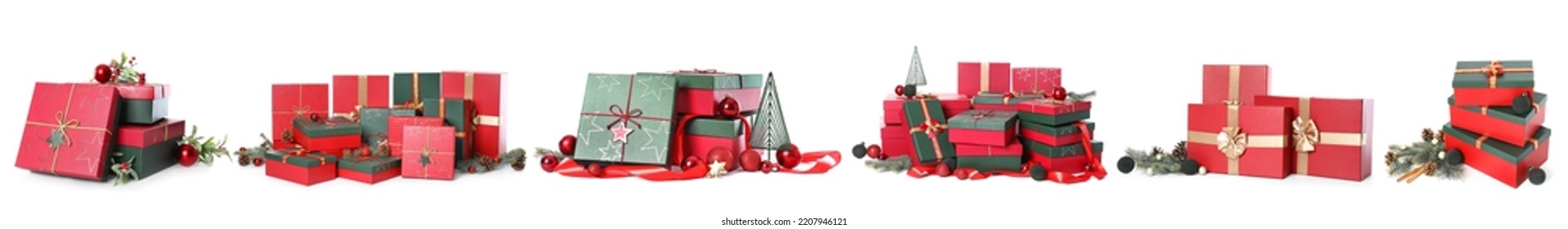 Set of beautiful Christmas gift boxes isolated on white - Powered by Shutterstock