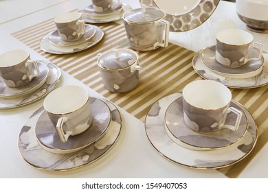 Set Of Beautiful Dishes. Coffee Set. Holiday Table Setting