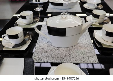 Set Of Beautiful Dishes. Coffee Set. Holiday Table Setting