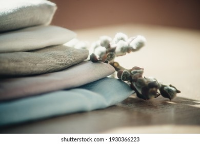 a set of bed linen on the table close-up