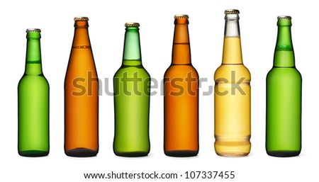 Set of beer bottles. isolated on white background